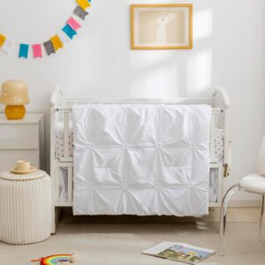 Read more about the article PINNKKU 3-Piece Crib Bedding Set for Boy Girls, Includes Crib Skirt, Blanket and Crib Sheet, Crib Baby Bedding, Pintuck Pinch Pleat White