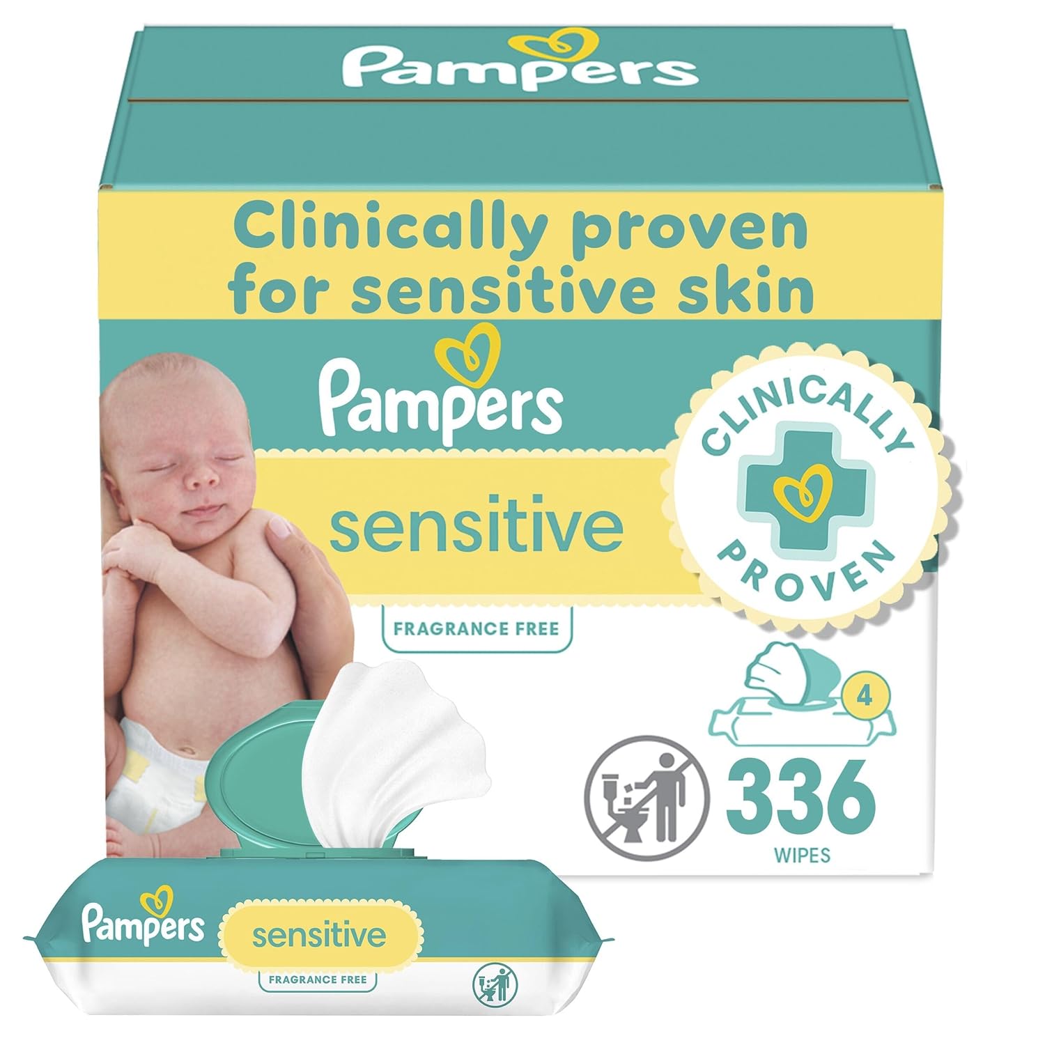 Read more about the article Pampers Sensitive Baby Wipes, Water Based, Hypoallergenic and Unscented, 4 Flip-Top Packs (336 Wipes Total)