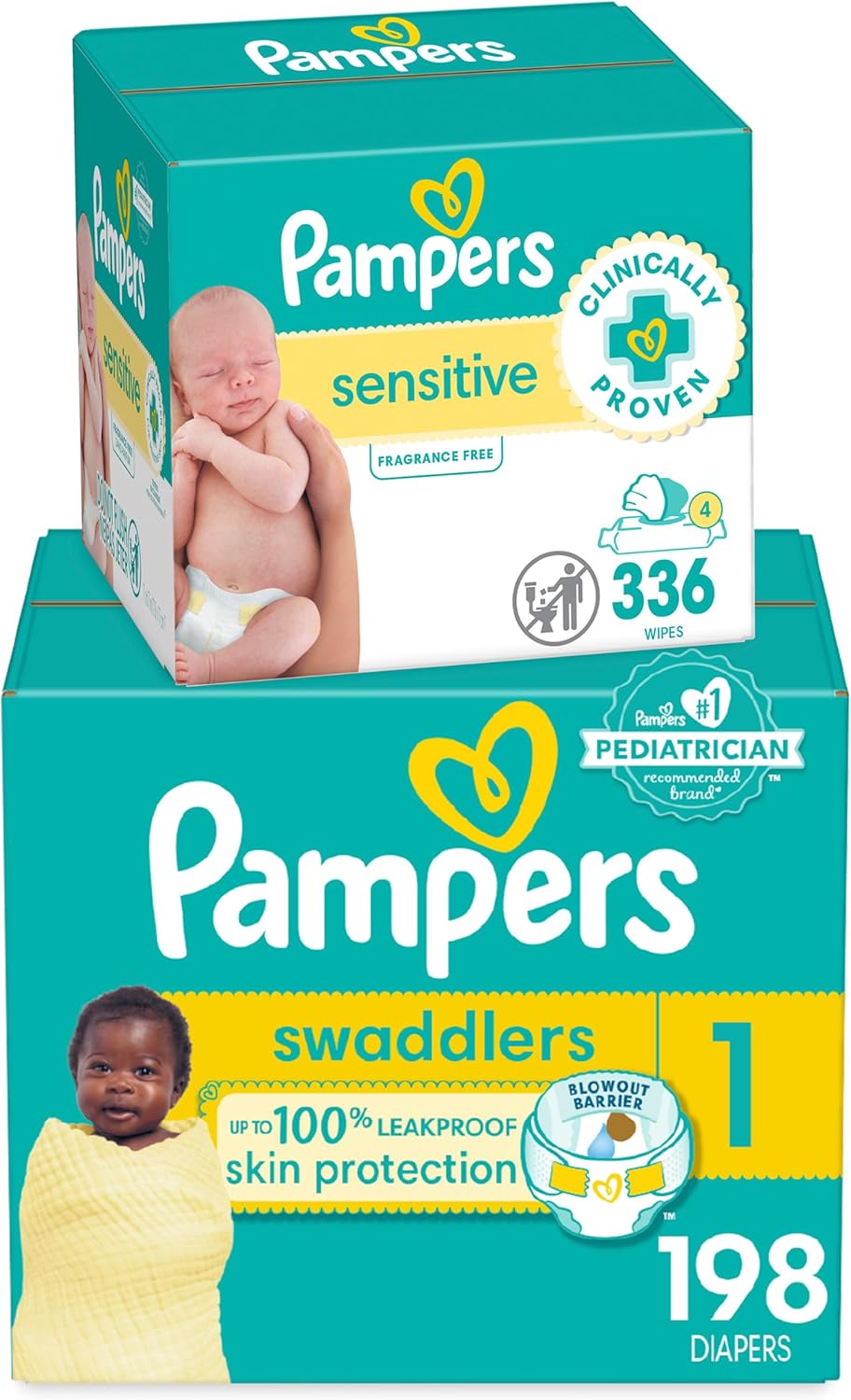 Read more about the article Pampers Swaddlers Disposable Baby Diapers Size 1, One Month Supply (198 Count) with Sensitive Water Based Baby Wipes 4X Pop-Top Packs (336 Count)