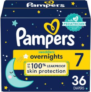 Read more about the article Pampers Swaddlers Overnights Diapers – Size 7, 36 Count, Disposable Baby Diapers, Night Time Skin Protection