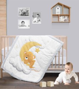 Read more about the article Premium Quality 100% Cotton Crib Bedding Set for Baby Boys and Girls, 3-Piece Nursery Including Baby Comforter, Fitted Crib Sheet, and Adjustable Crib Skirt with Zipper