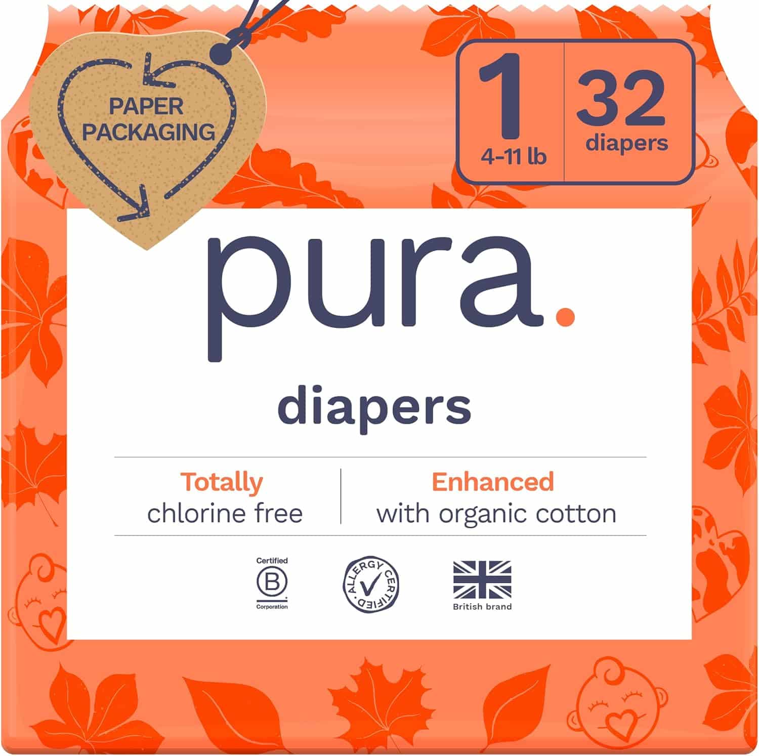 Read more about the article Pura Size 1 Eco-Friendly Diapers (4-11lbs) Hypoallergenic, Soft Organic Cotton Comfort, Sustainable, Wetness Indicator, Allergy UK Certified. Newborn 1 Pack of 32 Baby Diapers