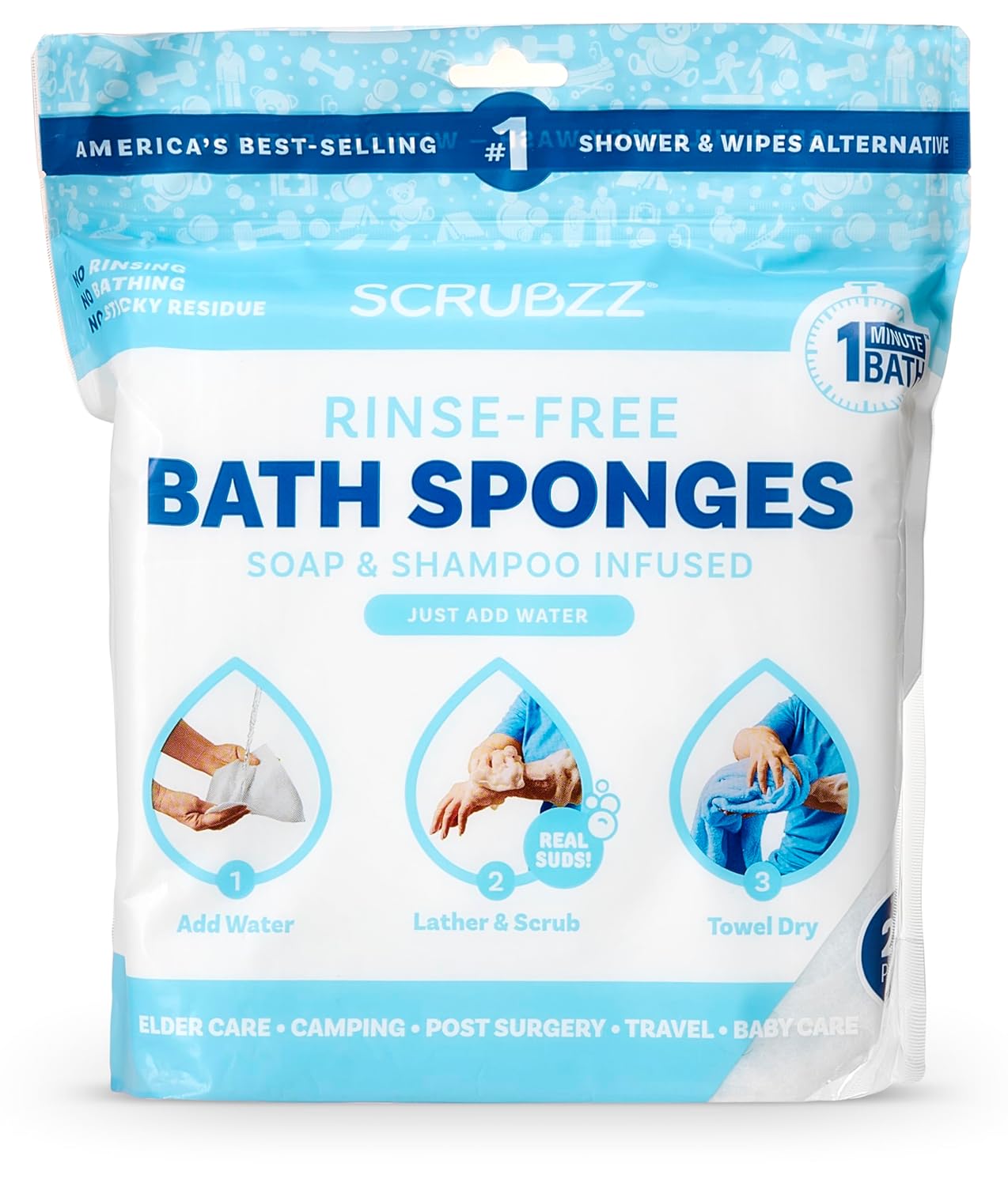 Read more about the article Scrubzz Disposable Rinse Free Bathing Wipes – 25 Pack – All-in-1 Single Use Shower Wipes, Simply Dampen, Lather, and Dry Without Shampoo or Rinsing