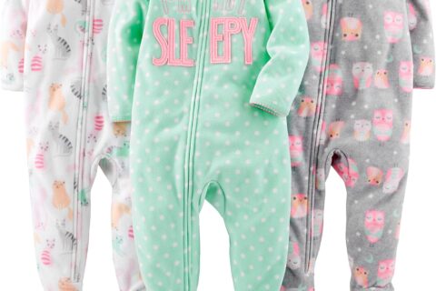 Simple Joys by Carter's Toddlers and Baby Girls' Loose-Fit Flame Resistant Fleece Footed Pajamas, Pack of 3