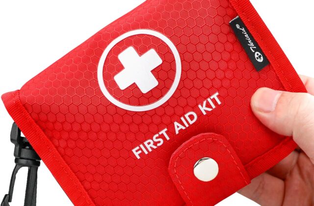 Small First Aid Kit, 100 Pieces Water-Resistant Well Organzied Pouch with Rotatable Buckle - Ideal for Outdoor, Travel, Biking, Camping, Hiking, Car (Red)