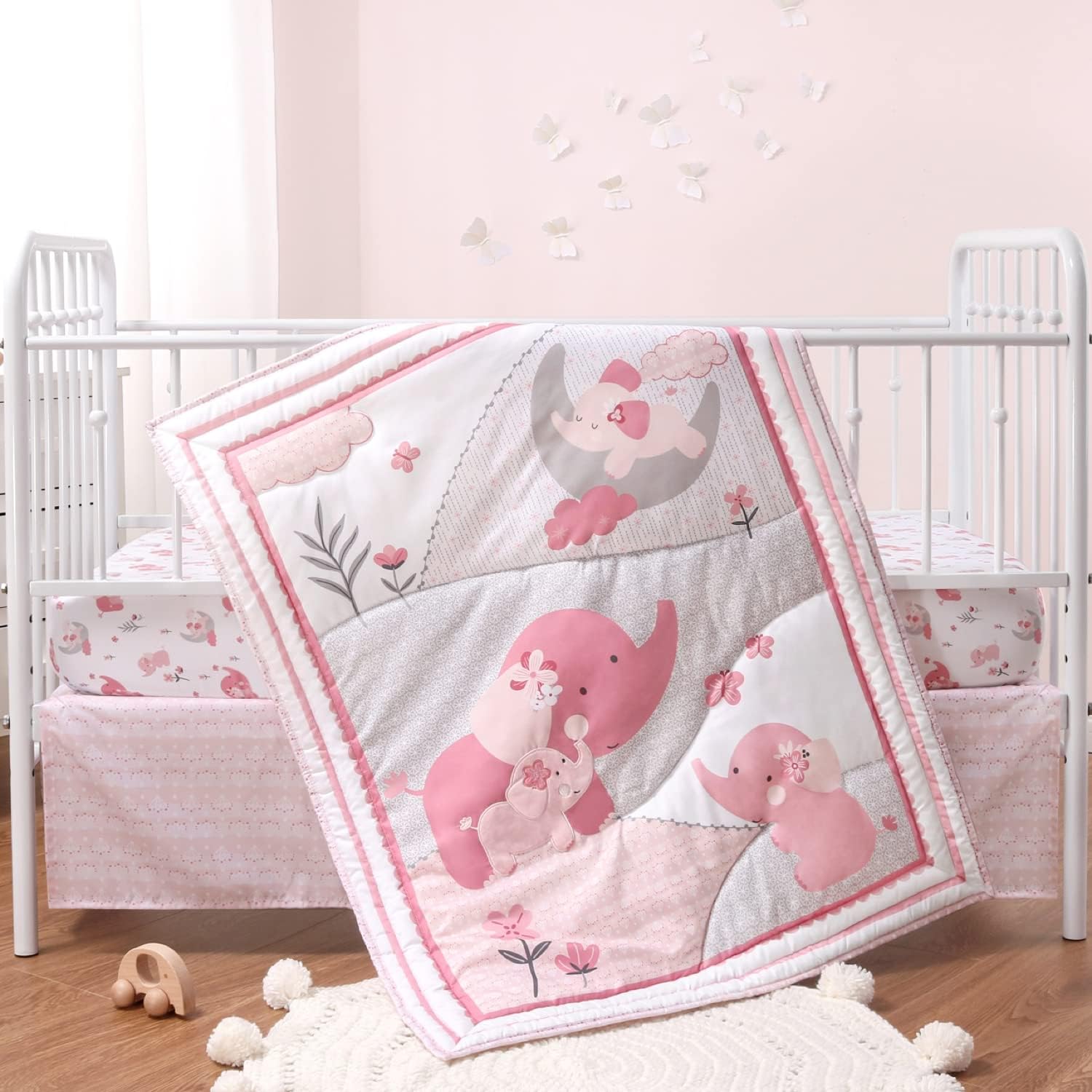 Read more about the article The Peanutshell 3 Piece Baby Crib Bedding Set for Girls – Newborn, Infant & Toddler Nursery Bed Set Decor with Fitted Crib Sheet, Dust Ruffle, Crib Comforter – Pink Elephant