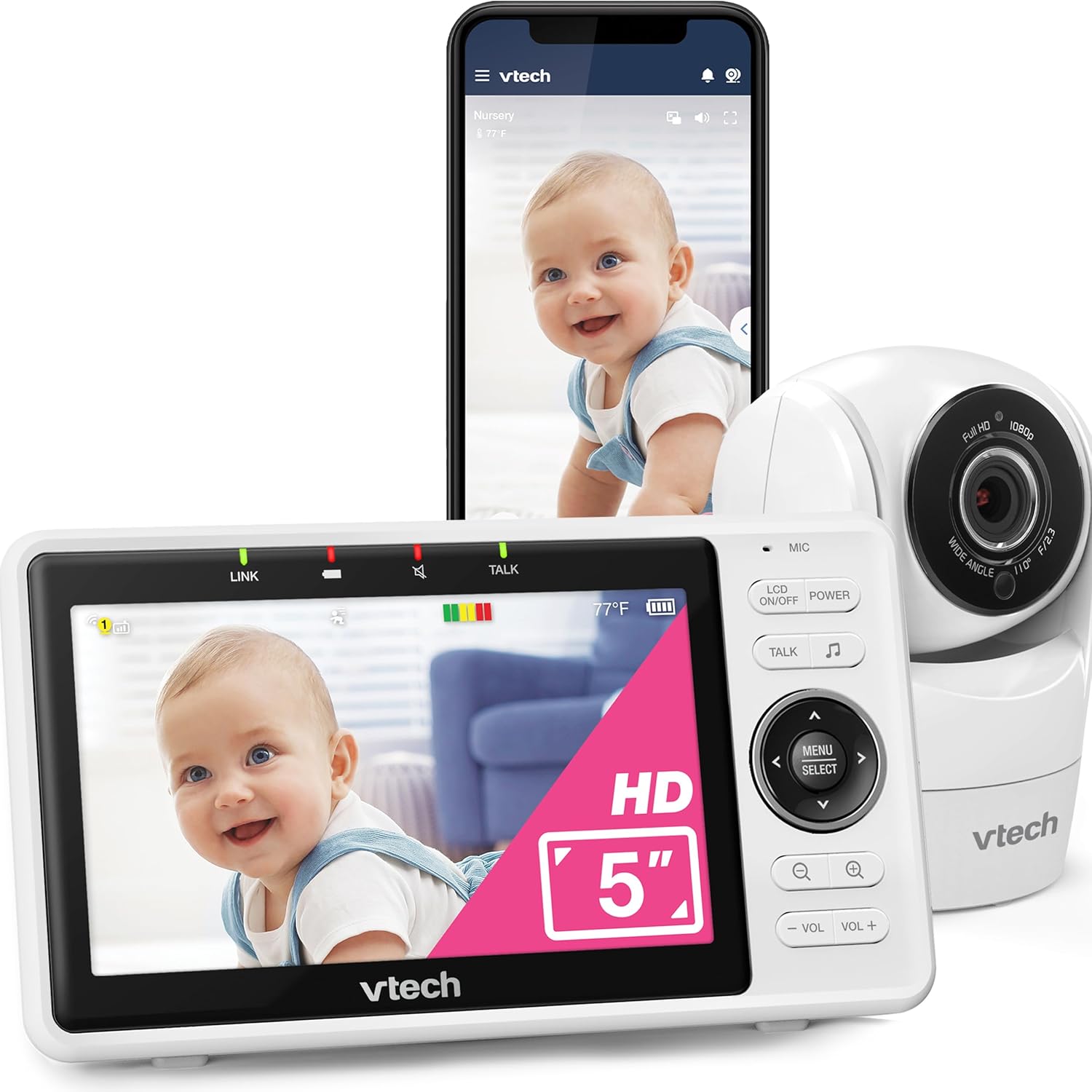 Read more about the article VTech Upgraded Smart WiFi Baby Monitor VM901, 5-inch 720p Display, 1080p Camera, HD NightVision, Fully Remote Pan Tilt Zoom, 2-Way Talk, Free Smart Phone App, Works with iOS, Android