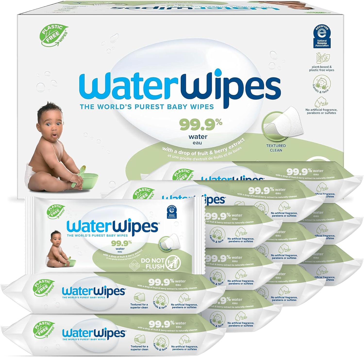 You are currently viewing WaterWipes Plastic-Free Textured Clean, Toddler & Baby Wipes, 99.9% Water Based Wipes, Unscented & Hypoallergenic for Sensitive Skin, 60 Count (12 packs), Packaging May Vary