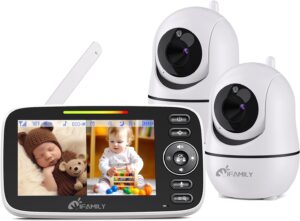 Read more about the article iFamily Split Screen Baby Monitor, Large Display Video Baby Monitor with 2 Cameras and Audio, Long Range, Remote pan tilt, Night Vision, Temperature Sensor, 2 Way Talk, Feeding Clock and lullabies.