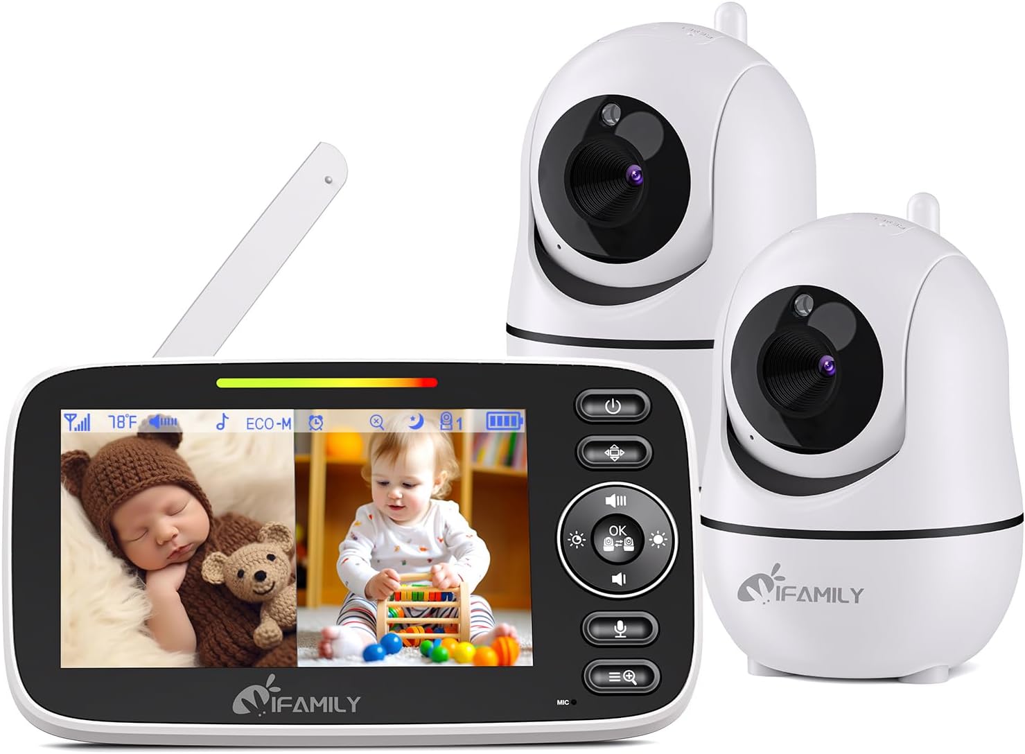 You are currently viewing iFamily Split Screen Baby Monitor, Large Display Video Baby Monitor with 2 Cameras and Audio, Long Range, Remote pan tilt, Night Vision, Temperature Sensor, 2 Way Talk, Feeding Clock and lullabies.