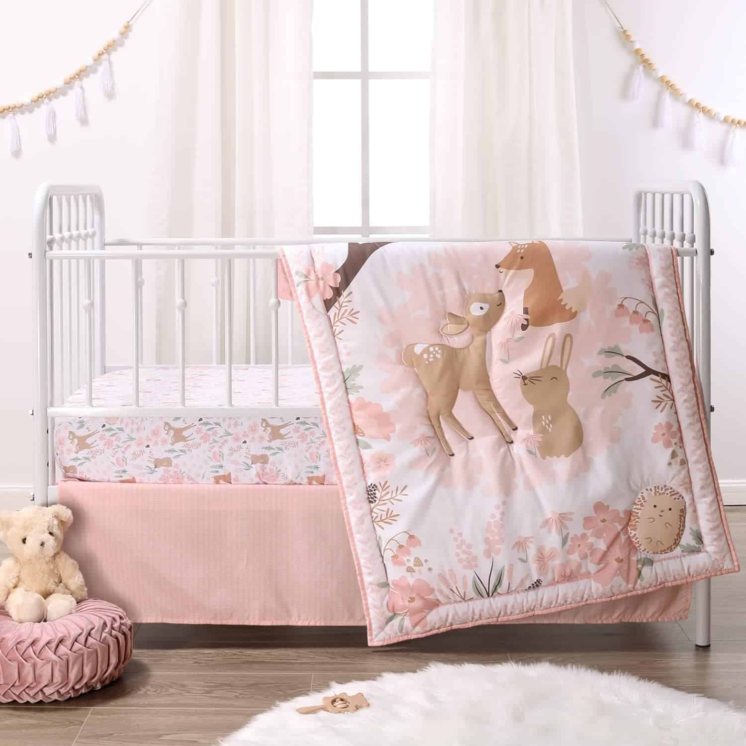 You are currently viewing The Peanutshell 3 Piece Baby Crib Bedding Set for Girls – Newborn, Infant & Toddler Nursery Bed Set Decor with Fitted Crib Sheet, Dust Ruffle, Crib Comforter – Fairytale Forest