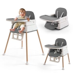 Read more about the article 3-in-1 Convertible Baby High Chair with Adjustable Feeding Tray, 5 Point Harness, Footrest – Portable, Gray