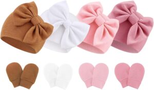 Read more about the article BQUBO Newborn Baby Hats Mittens Set Hospital Hat Beanie Infant Bow Hats Baby Gloves No Scratch Mittens for 0-6 Months