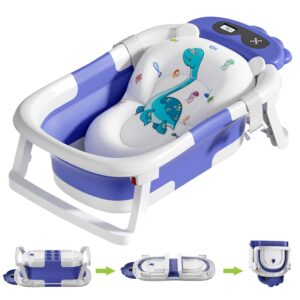 Read more about the article Baby Bathtub, Collapsible Baby Bathtub with Thermometer, Portable Travel Baby Bath Tub, Newborn to Toddler Baby Tub with Floating Soft Cushion, Suitable for Infants 0-36 Months (Blue)