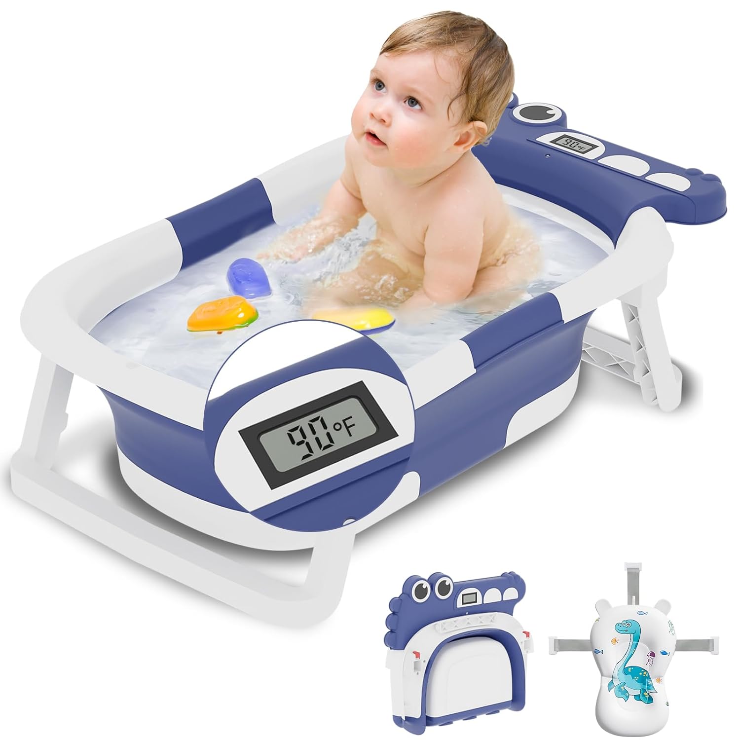 You are currently viewing Collapsible Baby Bathtub, Baby Bath Tub with Soft Cushion & Thermometer, Alligator Baby Bathtub with Detachable Feet, Durable Infant Bathtub Applicable 0-36 Month, Blue