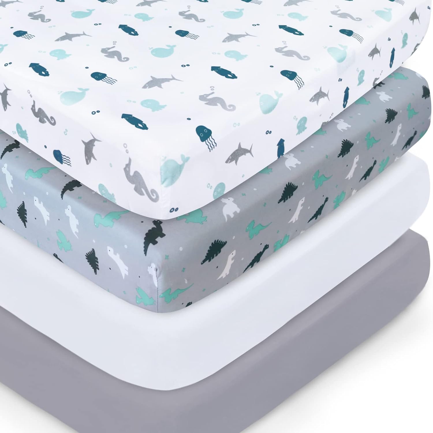 You are currently viewing Crib Sheets for Boys or Girls 4 Pack, Baby Crib Sheets 52” x 28” for Standard Crib & Toddler Mattress, Soft and Breathable Material, Baby Crib Sheets Neutral, Grey Dinosaurs & Ocean