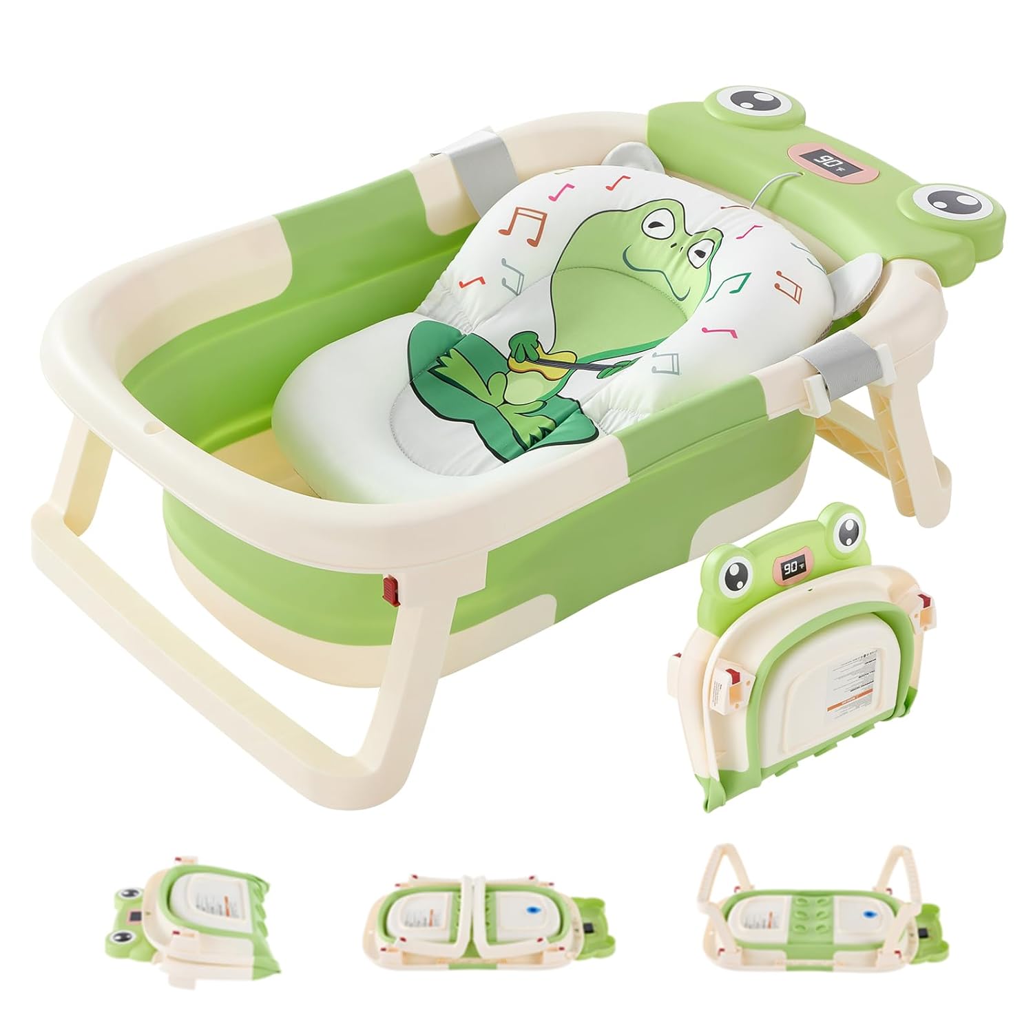 You are currently viewing Foldable Baby Bathtub with Cushion & Water Thermometer and Drain Hole, Portable Durable Foldable Baby Bath Tub for Newborn Infants 0-36 Months (Green)