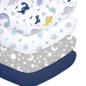 Read more about the article Plushii Crib Sheets for Baby Boys 4 Pack, 28″x 52″ Extra Soft Microfiber Crib Sheet Set for Standard Crib & Toddler Mattress Pad, Dinosaur & Elephant & Stars & Navy Blue