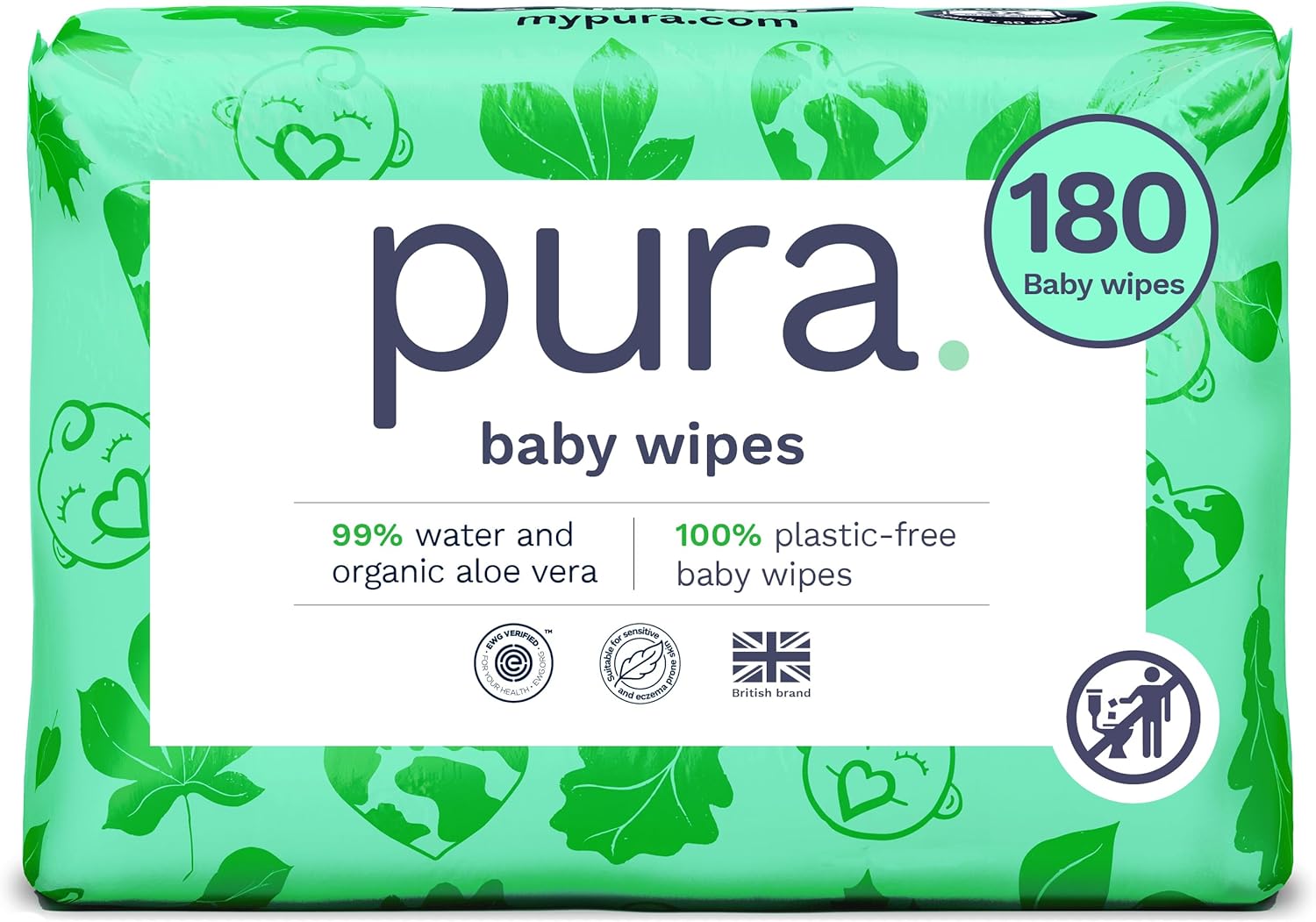 You are currently viewing Pura Natural Sensitive Baby Wipes, 99% Water, Unscented & Hypoallergenic, Suitable for Sensitive & Eczema-prone Skin, Fragrance Free & Hypoallergenic, EWG Verified, 6 x 60 per pack (360 Wipes)