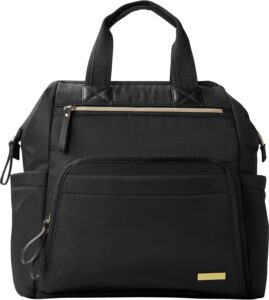 Read more about the article Skip Hop Diaper Bag Backpack: Mainframe Large Capacity Wide Open Structure with Changing Pad & Stroller Attachement, Black with Gold Trim