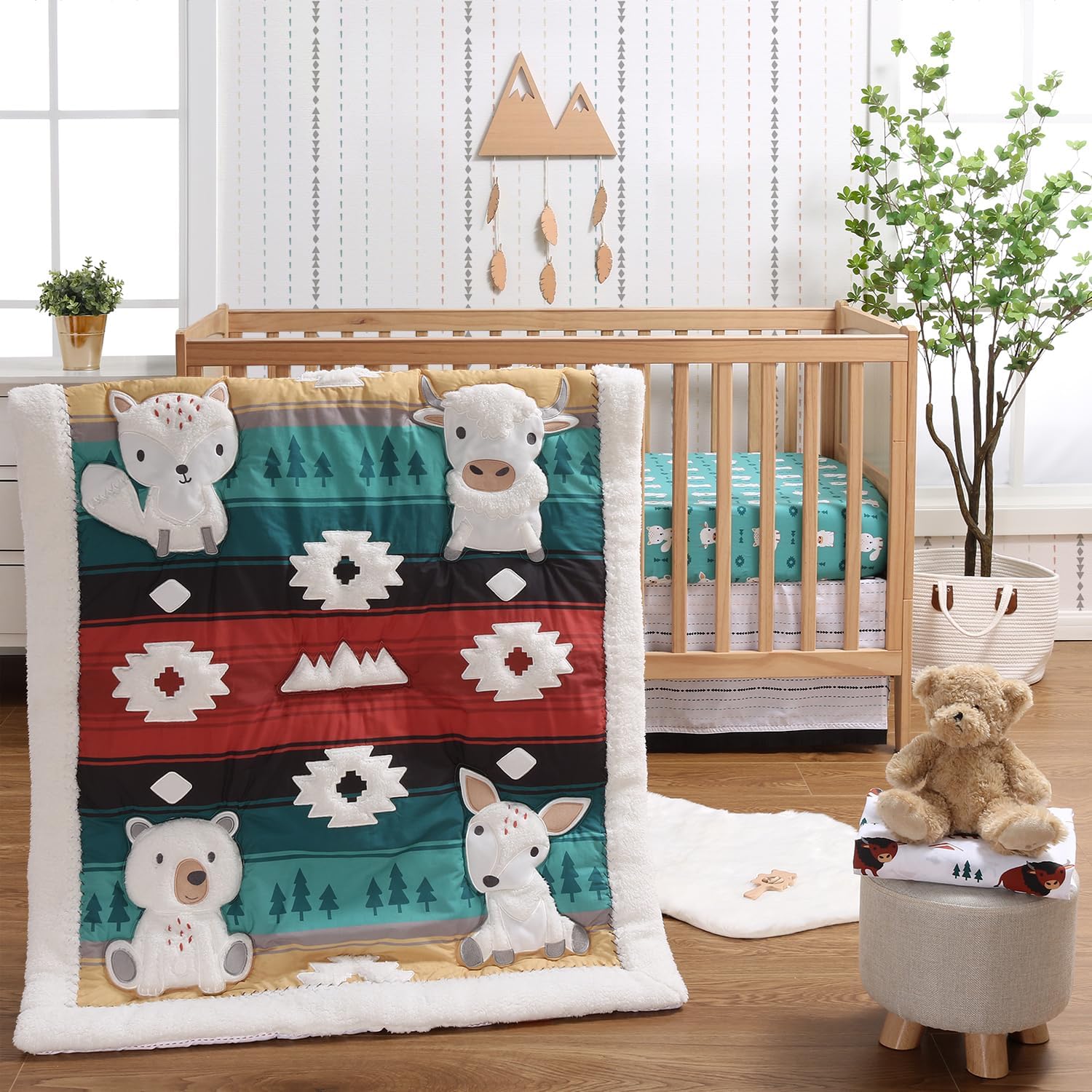 You are currently viewing The Peanutshell Woodland Baby Crib Bedding Set for Boys or Girls, 4pc Organic Cotton Crib Comforter Set, Western, Tribal, Aztec, Buffalo, Fox, Bear, Deer Nursery Decor