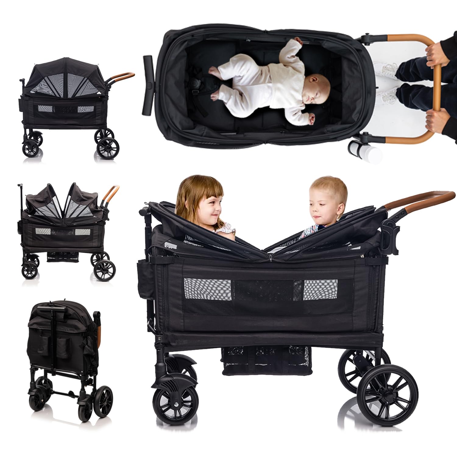 Read more about the article Wagon Stroller for 2 kids & Cargo-Travel Stroller Push-Pull Double Stroller Lightweight Folding Stroller for Newborn&Toddler with 5-Point Harness,Adjustable Handle Bar and Canopy,Tray Table,Cup Holder