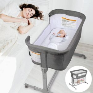 Read more about the article 3 in 1 Baby Bassinet, Bedside Sleeper, & Playpen, Easy Folding Portable Crib (Grey)- KoolaBaby (Bassinet)