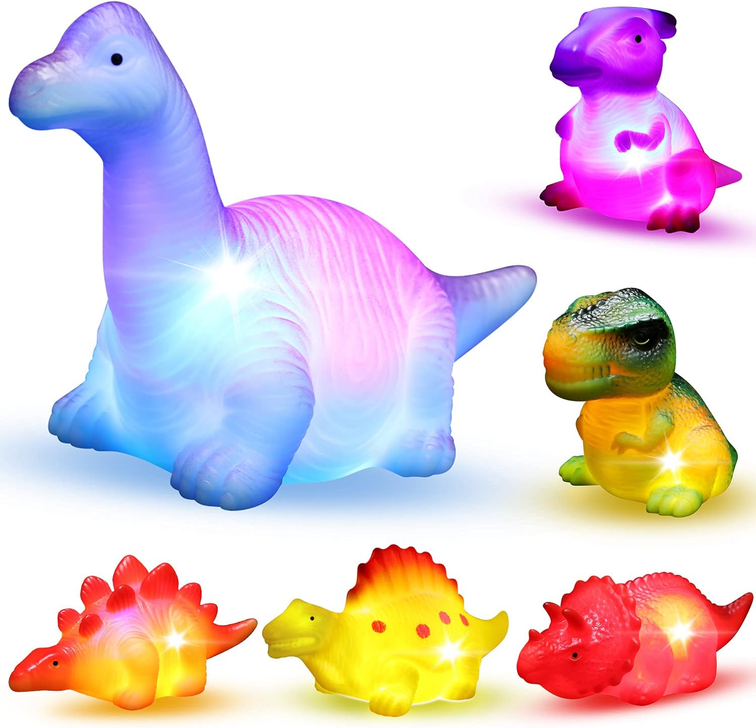 Read more about the article 6 Packs Light-Up Floating Dinosaur Bath Toys Set, for Baby Toddler Nephew in Birthday Christmas Easter , Great Water Bathtub Shower Pool Bath Toy for Children Preschool