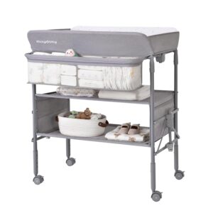 Read more about the article Baby Changing Table with Wheels, Maydolly Portable Foldable Changing Table, Waterproof Diaper Changing Station, Adjustable Height Changing Station, Mobile Nursery for Newborn and Infant (Grey)