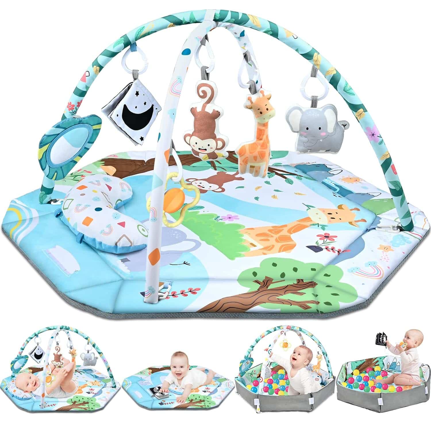 Read more about the article Baby Gym Play Mat, 8-in-1 Tummy Time Mat & Ball Pit with 6 Toys, Washable Baby Activity Play Mat for Visual, Hearing, Sensory, Motor Development, Baby Toys Gift for Toddler Infant 0-3-6-9-12 Months