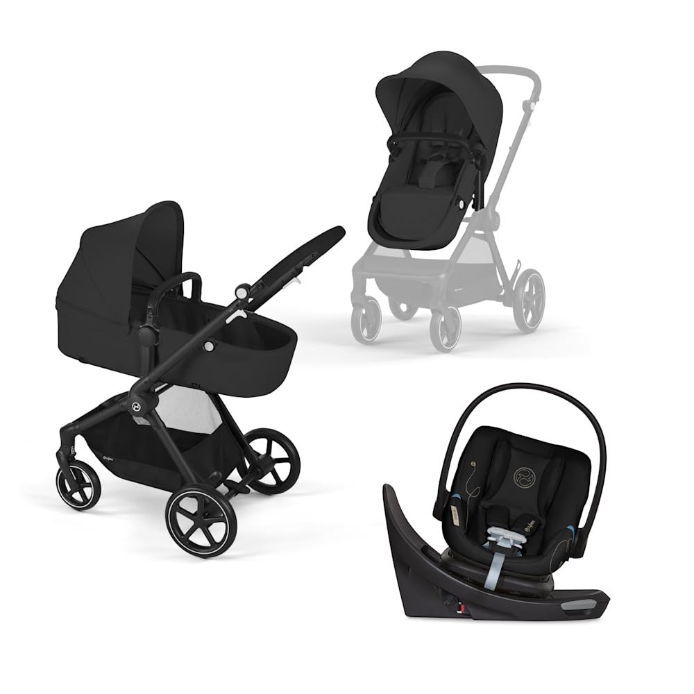Read more about the article Cybex EOS 5-in-1 Travel System Stroller + Lightweight Aton G Swivel Infant Car Seat, Moon Black, Black Frame