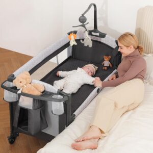 Read more about the article ELEMARA 4 in 1 Wide Baby Bassinet Bedside with Diaper Changer,Long Next to Bed Crib with Mattress,Sheet,Music and Blackout Cover,Playpen Travel Bed with Storage,XL Co Sleeper with 3 Adjustable Height