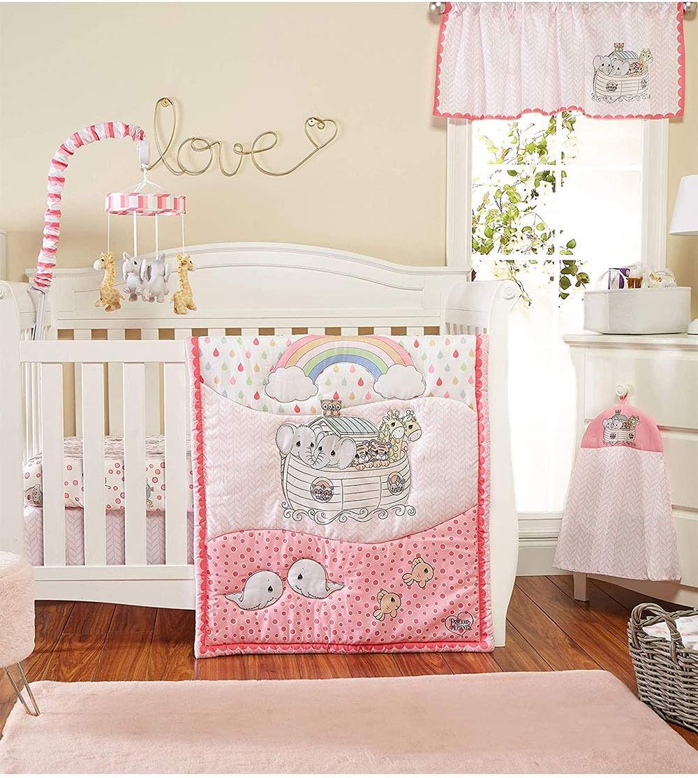 You are currently viewing EVERYDAY KIDS Precious Moments Noah’s Ark 4 Pc Crib Bedding for Girls Nursery Set Includes Baby Bed Quilt, Fitted Sheet, Dust Ruffle and Diaper Stacker with Sweet Images of Elephants and Giraffes