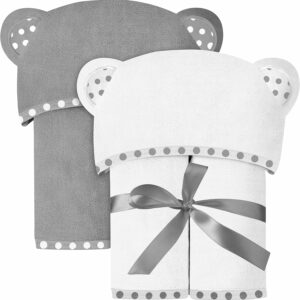Read more about the article Set of 2 Hooded Baby Towels – White and Grey – Luxurious, Large and Super Absorbent – 30 x 30 Inch – Soft and Suitable for Infants, Toddlers and Kids – 400 GSM