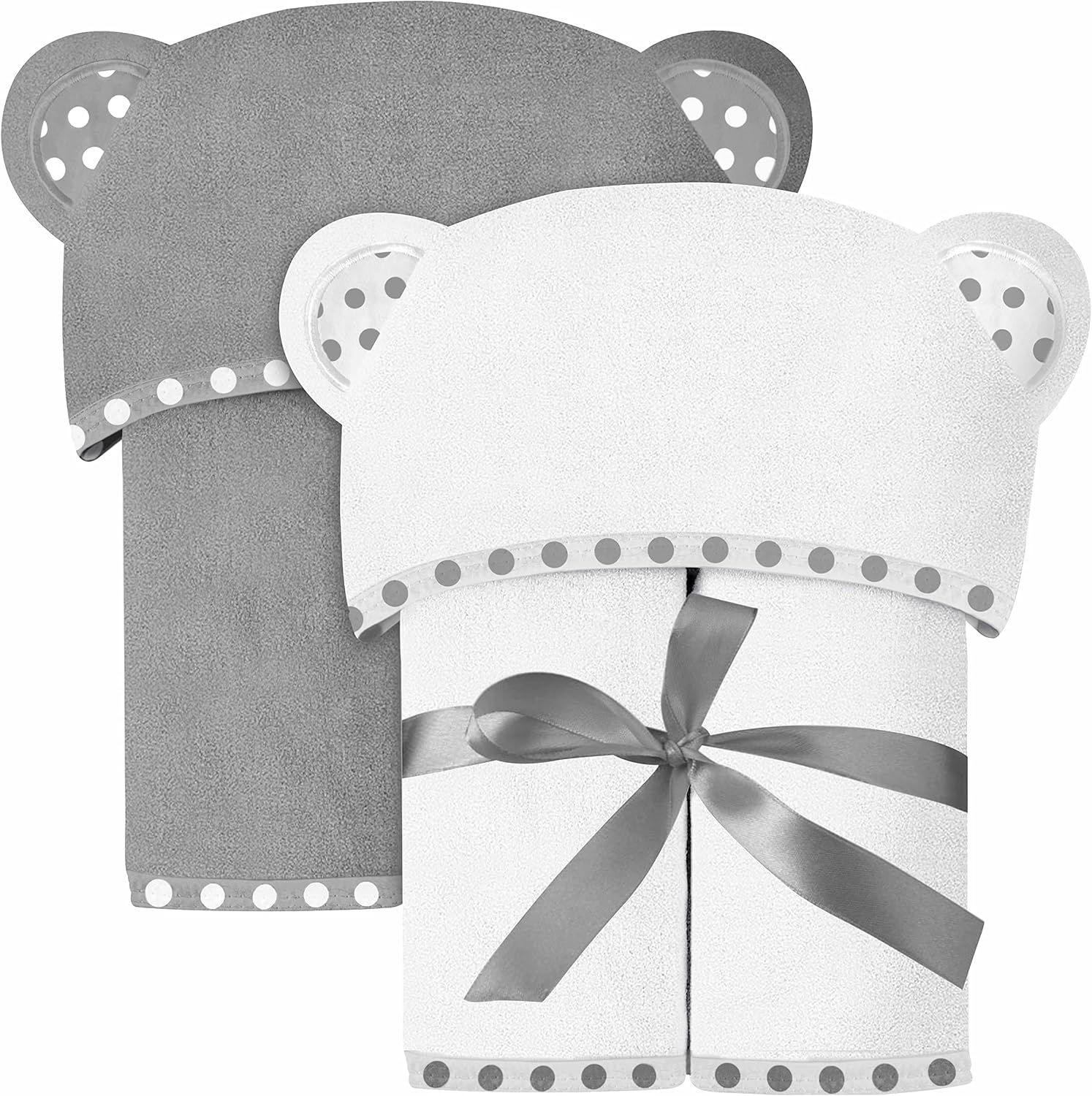 Read more about the article Set of 2 Hooded Baby Towels – White and Grey – Luxurious, Large and Super Absorbent – 30 x 30 Inch – Soft and Suitable for Infants, Toddlers and Kids – 400 GSM