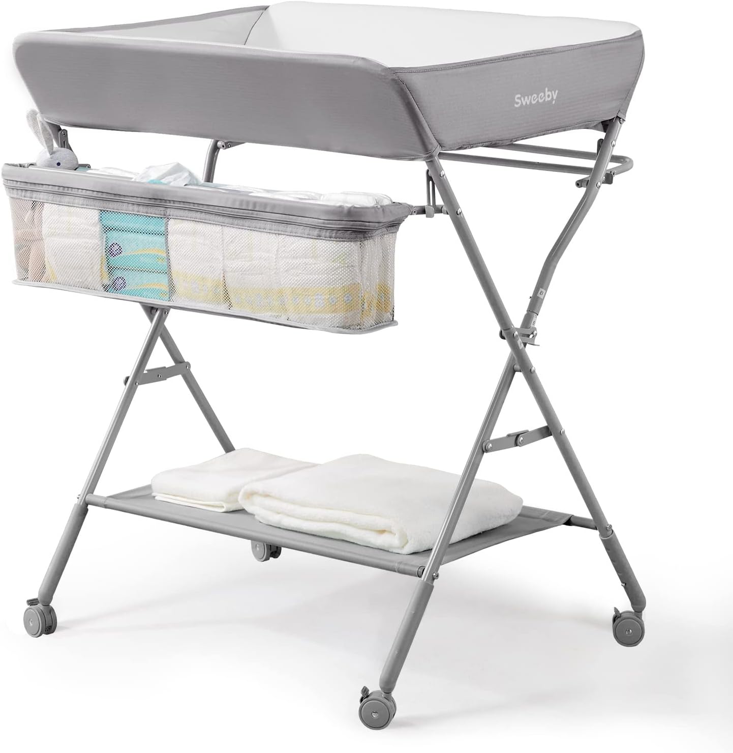 You are currently viewing Sweeby Infant Changing Table with Changing Pad, Changing Table Portable Pad Nursery Furniture Baby Changing Station, Gray