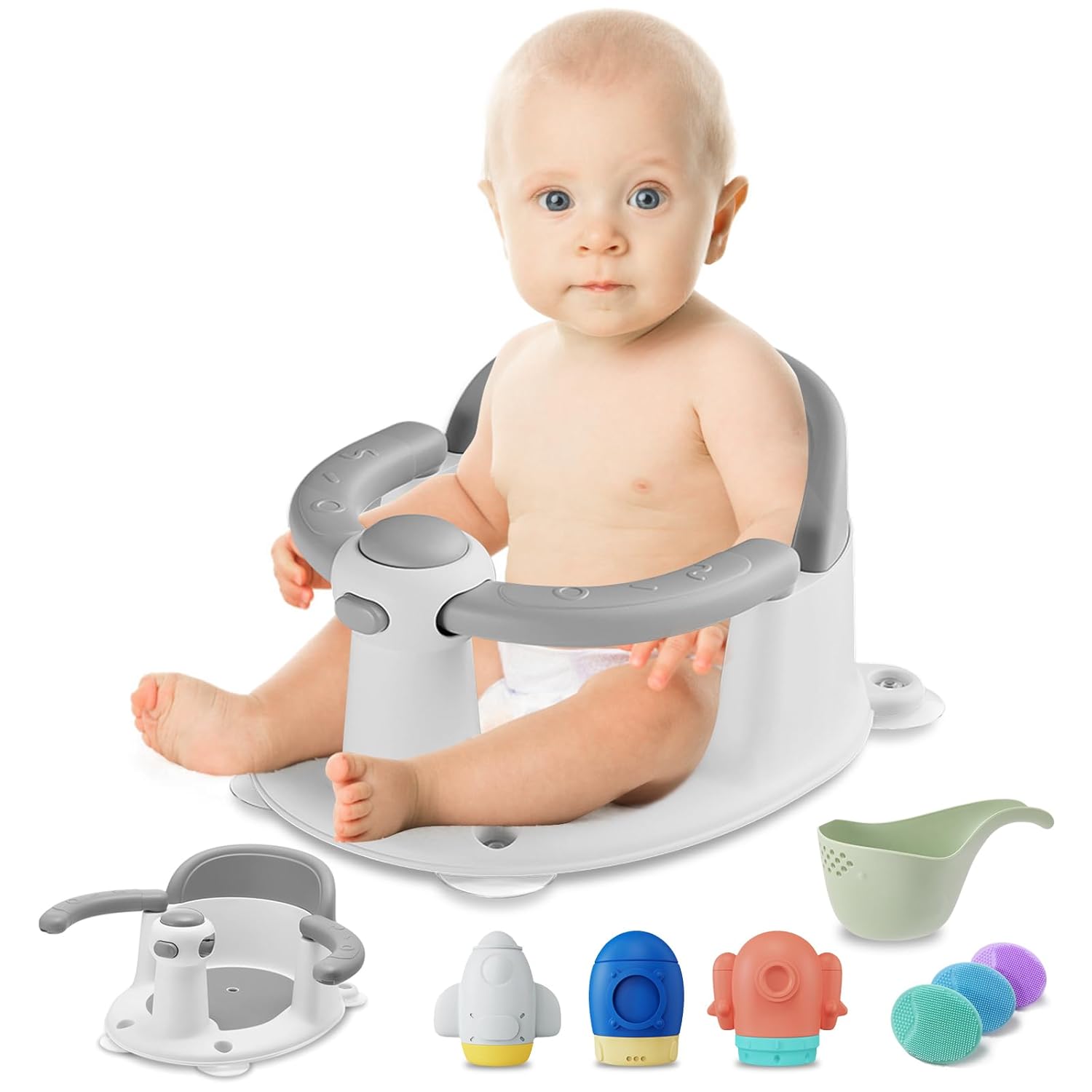 Read more about the article Baby Bath Seat, Infant Bathtub Seats for Babies Sitting Up Aged 6-24 Months, 3 Baby Bath Brushes/ 3 Baby Bath Toys/Baby Bath Rinse Cup Included, Grey