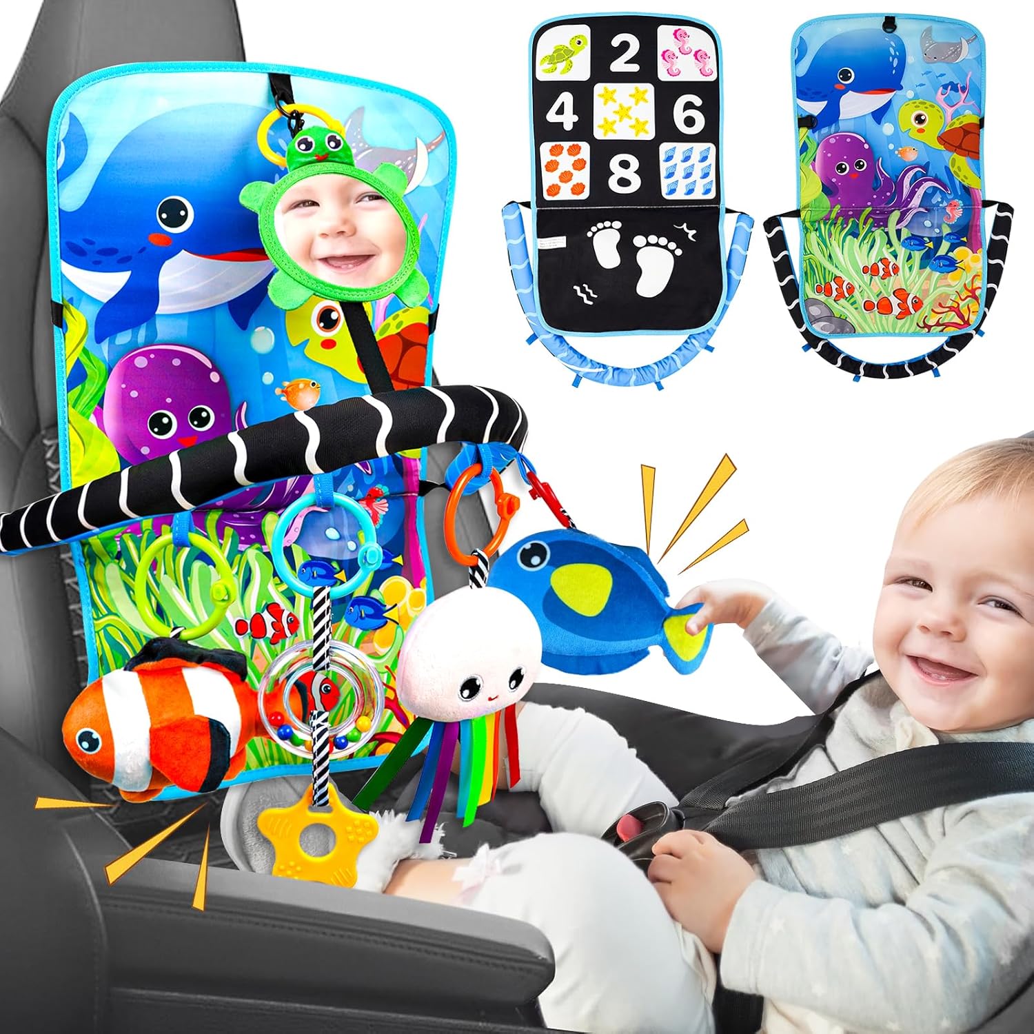 Read more about the article Baby Car Seat Ocean Animals Toys – Kick and Play Double Sided Infant Car Seat Toys with Plush Toys, Mirror, Teether for Baby, Baby Travel Activities, Christmas Birthday Gifts Newborn Infant Toys