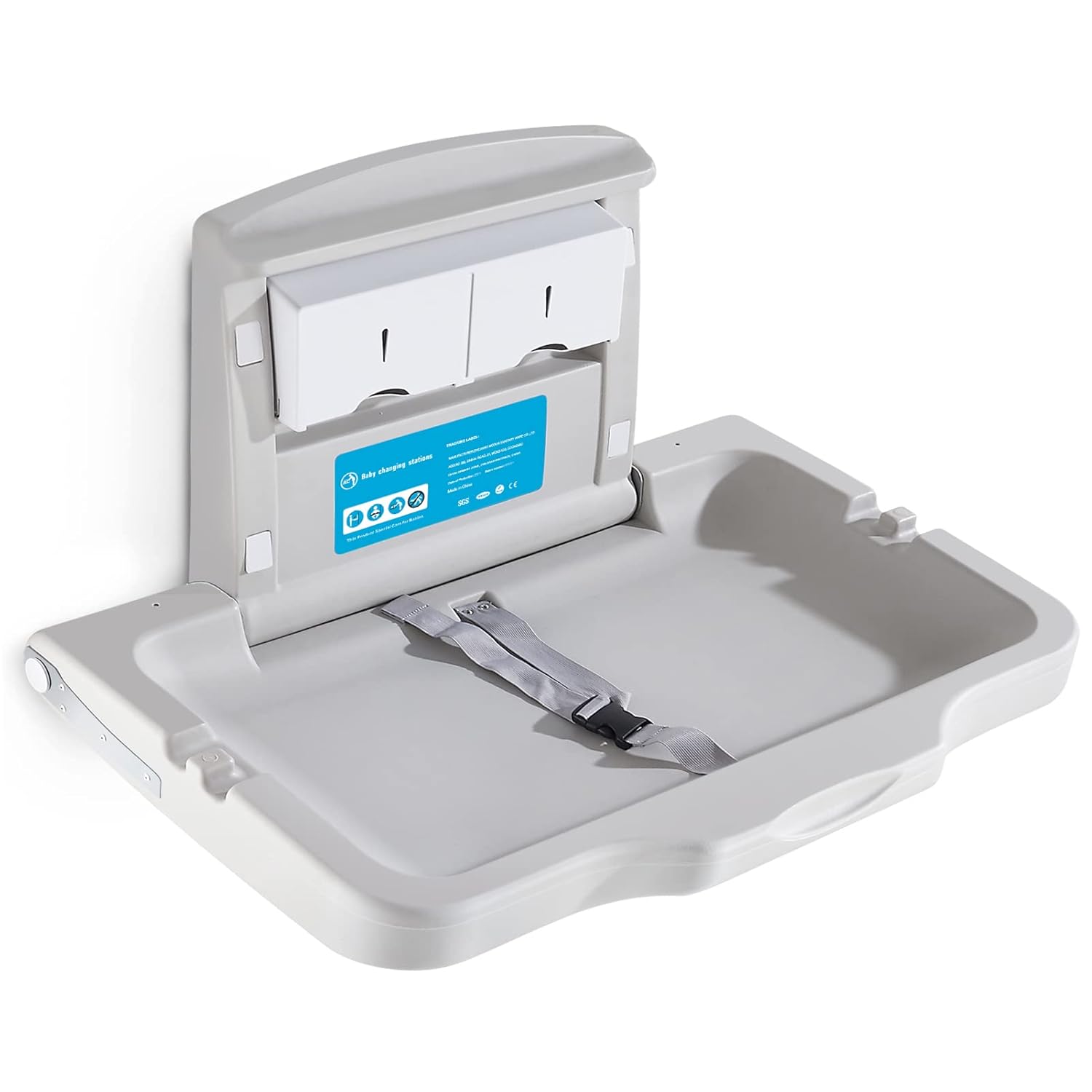 Read more about the article Baby Changing Station Wall Mounted Baby Changing Table Foldable Diaper Changing Unit Commercial Restrooms Horizontal HDPE Meterial with Safrty Strap White Gray