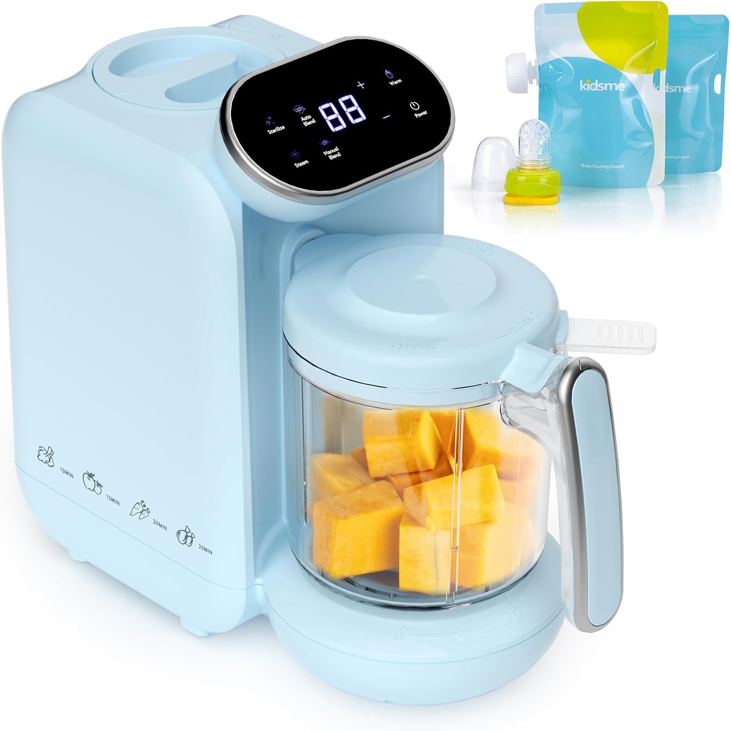 Read more about the article Baby Food Maker, 5 in 1 Baby Food Processor, Smart Control Multifunctional Steamer Grinder with Food Pouches, Puree Blender, Auto Cooking & Grinding, Baby Food Warmer Mills Machine, Blue