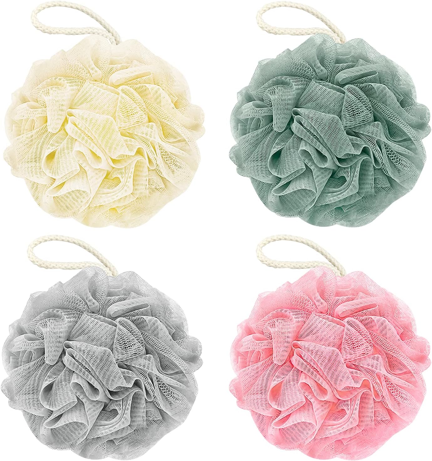 Read more about the article Bath Loofah Sponge, 60G Shower Loofah Exfoliating Body Scrubber Sponge, 4 Count Bath Mesh Pouf Ball for Women and Men (Light Color)