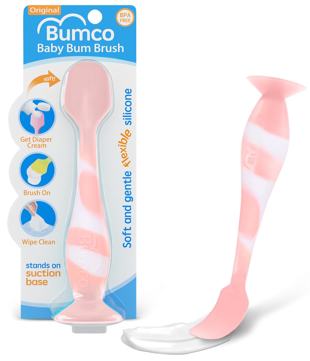 Read more about the article Bumco Baby Bum Brush – BPA-Free Diaper Cream Spatula with Suction Cup Base, Soft & Flexible Silicone, Wipe-Clean, Mom-Invented Diaper Bag Essentials (Light Pink Swirl)