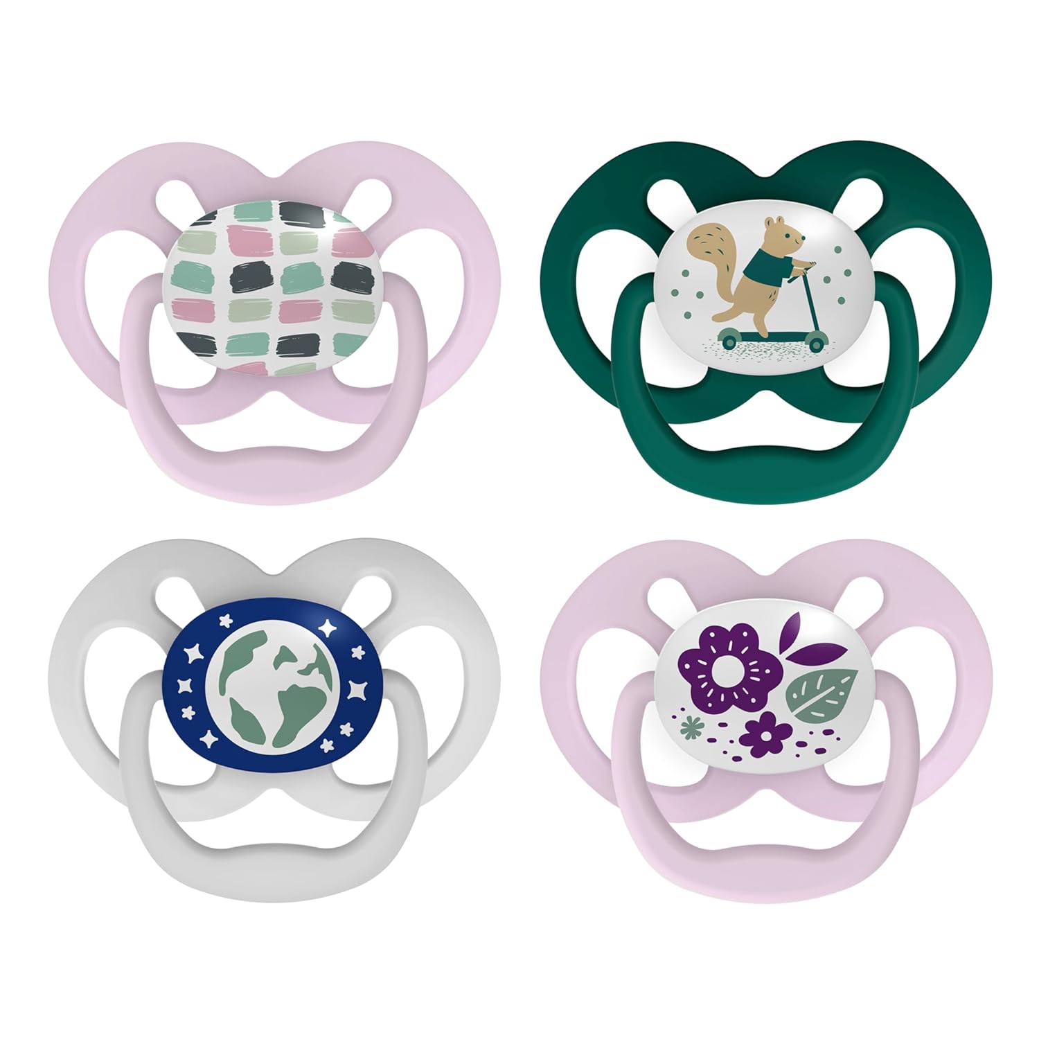 Read more about the article Dr. Brown’s Advantage Glow-in-the-Dark Baby Pacifier, Fully Symmetrical Soother with Soft Silicone Bulb, Scooter Squirrel-Purple Nature, 6-18m, BPA Free, 4 Pack