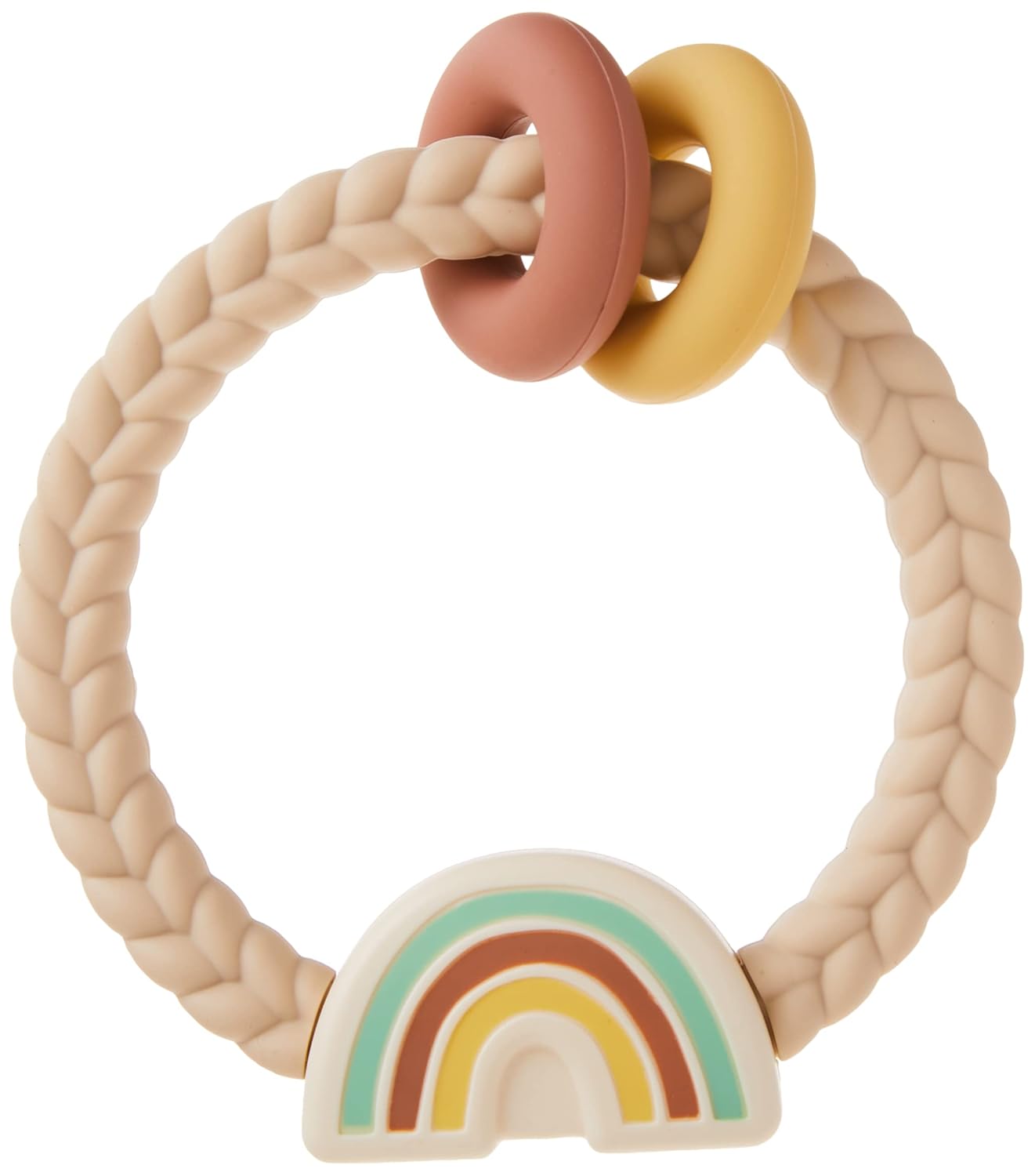 Read more about the article Itzy Ritzy Silicone Teether with Rattle; Rattle Teether Features Rattle Sound, Two Silicone Teething Rings and Raised Texture to Soothe Gums; Ages 3 Months and Up (Neutral Rainbow)