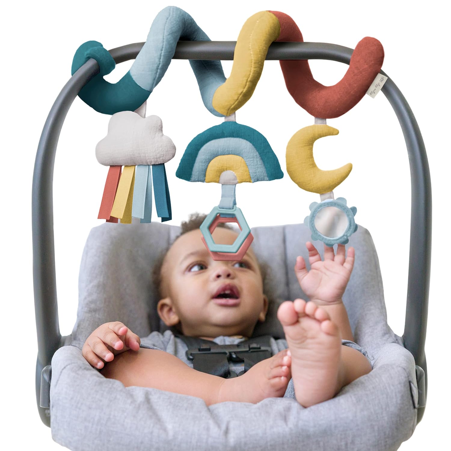 Read more about the article Itzy Ritzy Spiral Car Seat & Stroller Activity Toy – Stroller & Car Seat Toys for Ages 0 Months and Up – Hanging Toys Include Clinking Rings, Mirror and Textured Ribbons (Rainbow)