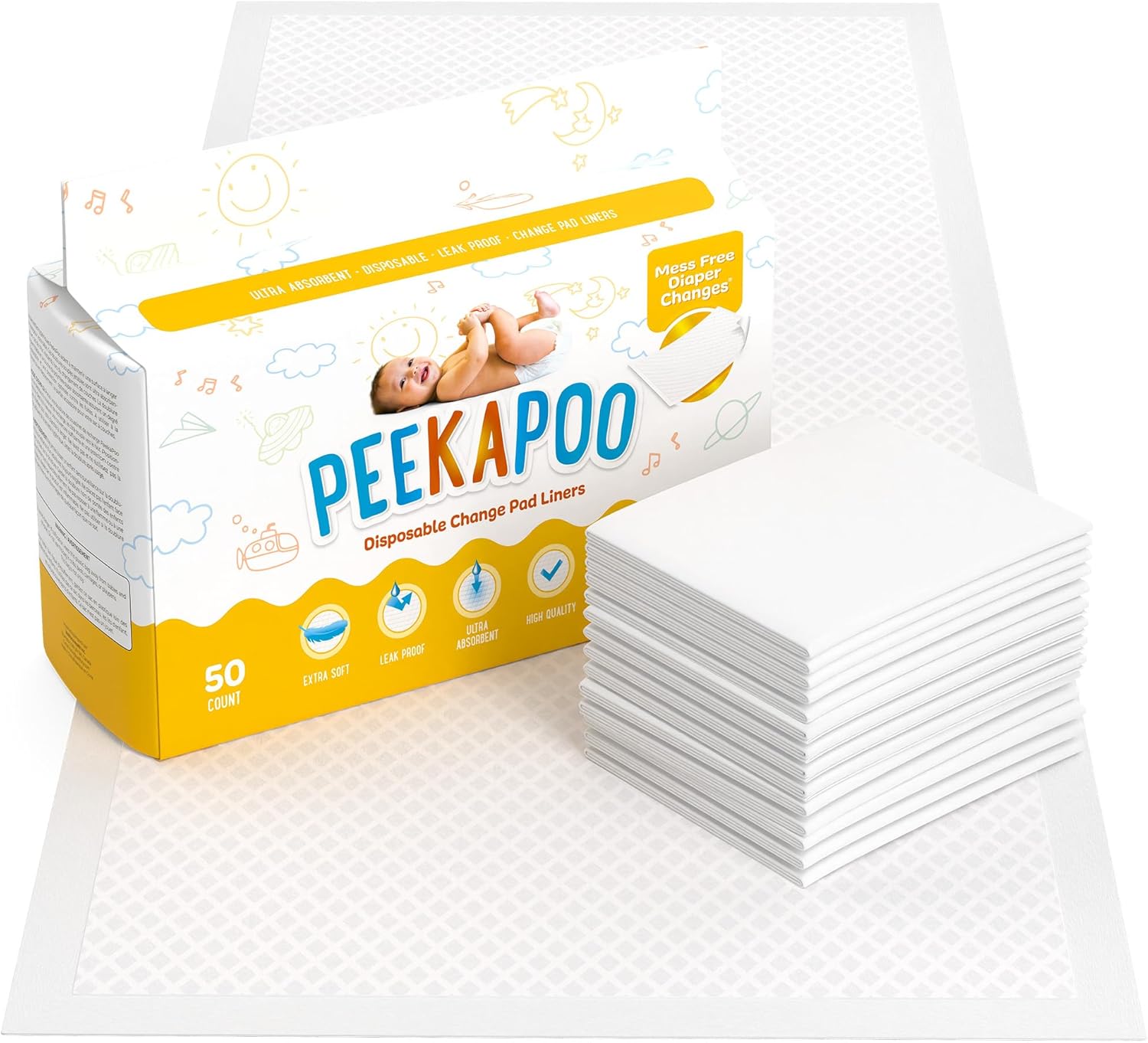 Read more about the article Peekapoo – Disposable Changing Pad Liners (50 Pack) Super Soft, Ultra Absorbent & Waterproof – Covers Any Surface for Mess Free Baby Diaper Changes