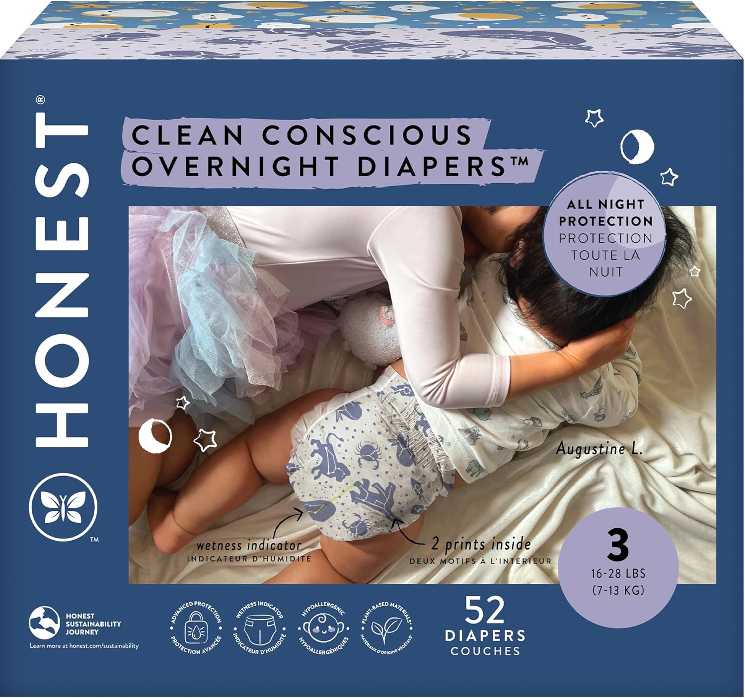 Read more about the article The Honest Company Clean Conscious Overnight Diapers for Sensitive Skin | Hypoallergenic, Fragrance Free | Cozy Cloud + Star Signs | Club Box, Size 3 (16-28 lbs), 52 Count
