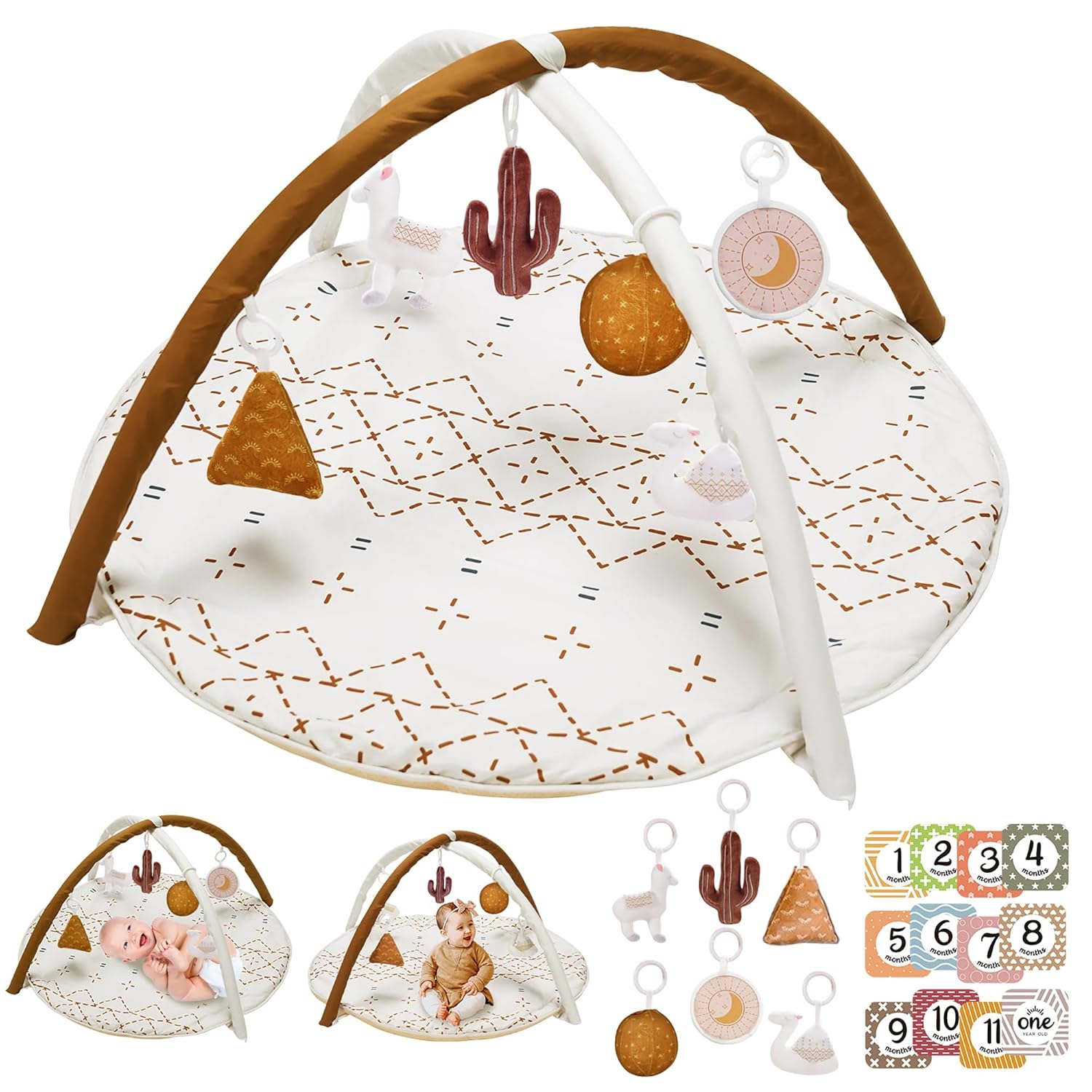 Read more about the article Tummy Time Activity Mat, Macrame Baby Play Gym Mat with 6 Detachable Toys and 12 Milestone Cards for Stage-Based Sensory and Motor Skill Development, Washable Play Mats for Infant, Non Slip Play Mat