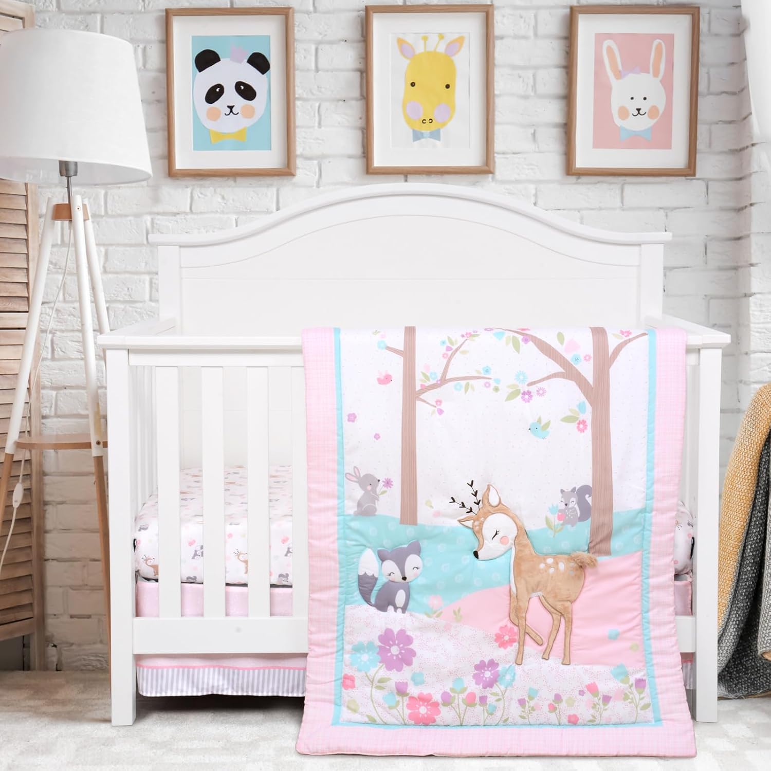 Read more about the article UOMNY Crib Bedding Set for Girls 3 Piece Woodland Baby Girl Crib Bedding Set Include Fitted Crib Sheet Comforter Crib Skirt