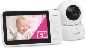 Read more about the article VTech VM924 Remote Pan-Tilt-Zoom Video Baby Monitor, 5″ LCD Screen, Up to 17 Hrs Video Streaming, Night Vision, Up to 1000ft Range, Soothing Sounds, 2-Way Talk, Temperature Sensor,Secured Transmission